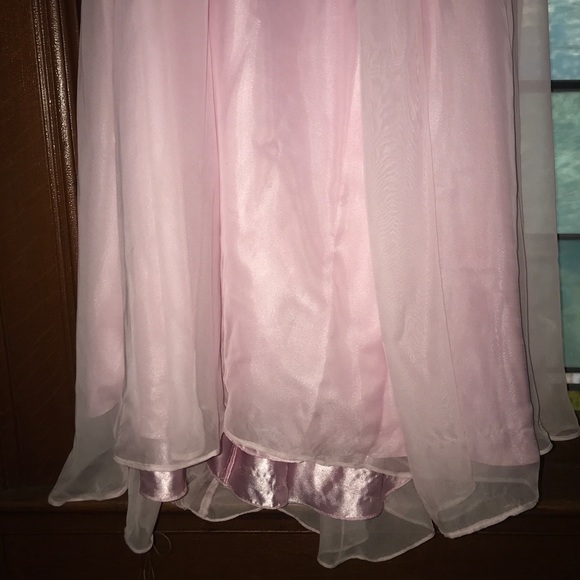 Long one headed shoulder pink prom dress - Picture 5 of 6